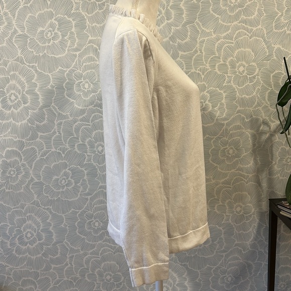 J. Crew Factory Cream Ruffle Neck Cotton Sweater - Sz L - Picture 4 of 16
